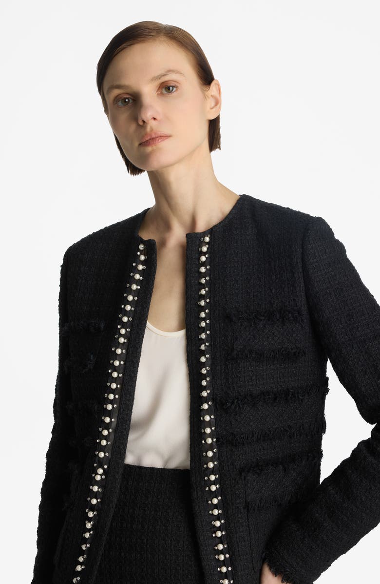ST. JOHN Embellished Tweed Jacket, Alternate, color, Black