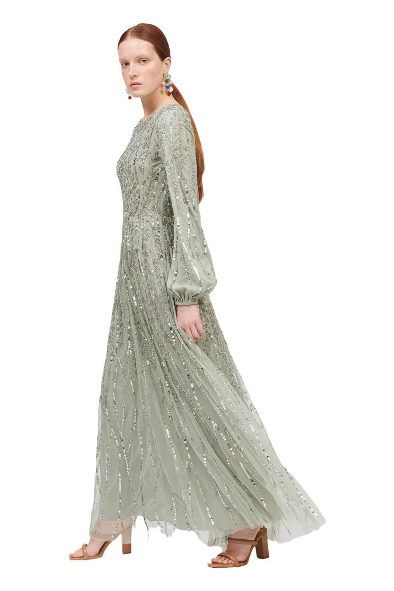 Modest Ruffle Dress Maxi With Designer Sleeve, Alternate, color, LILAC
