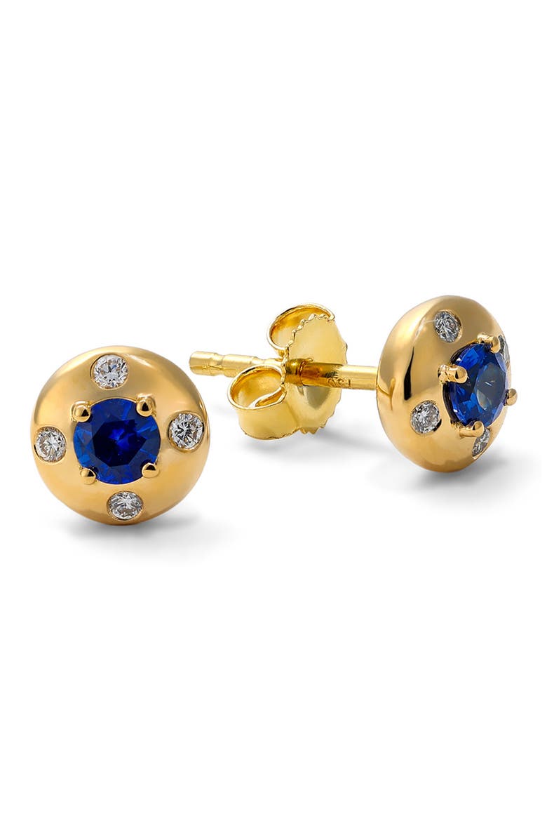 Aurum Petite Round Stud Earrings, Main, color, SAPPHIRE