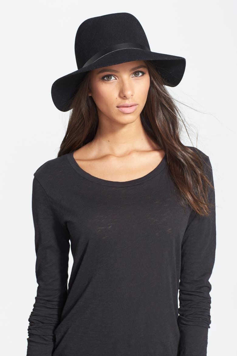 Floppy Brim Felted Wool Fedora, Alternate, color, BLACK