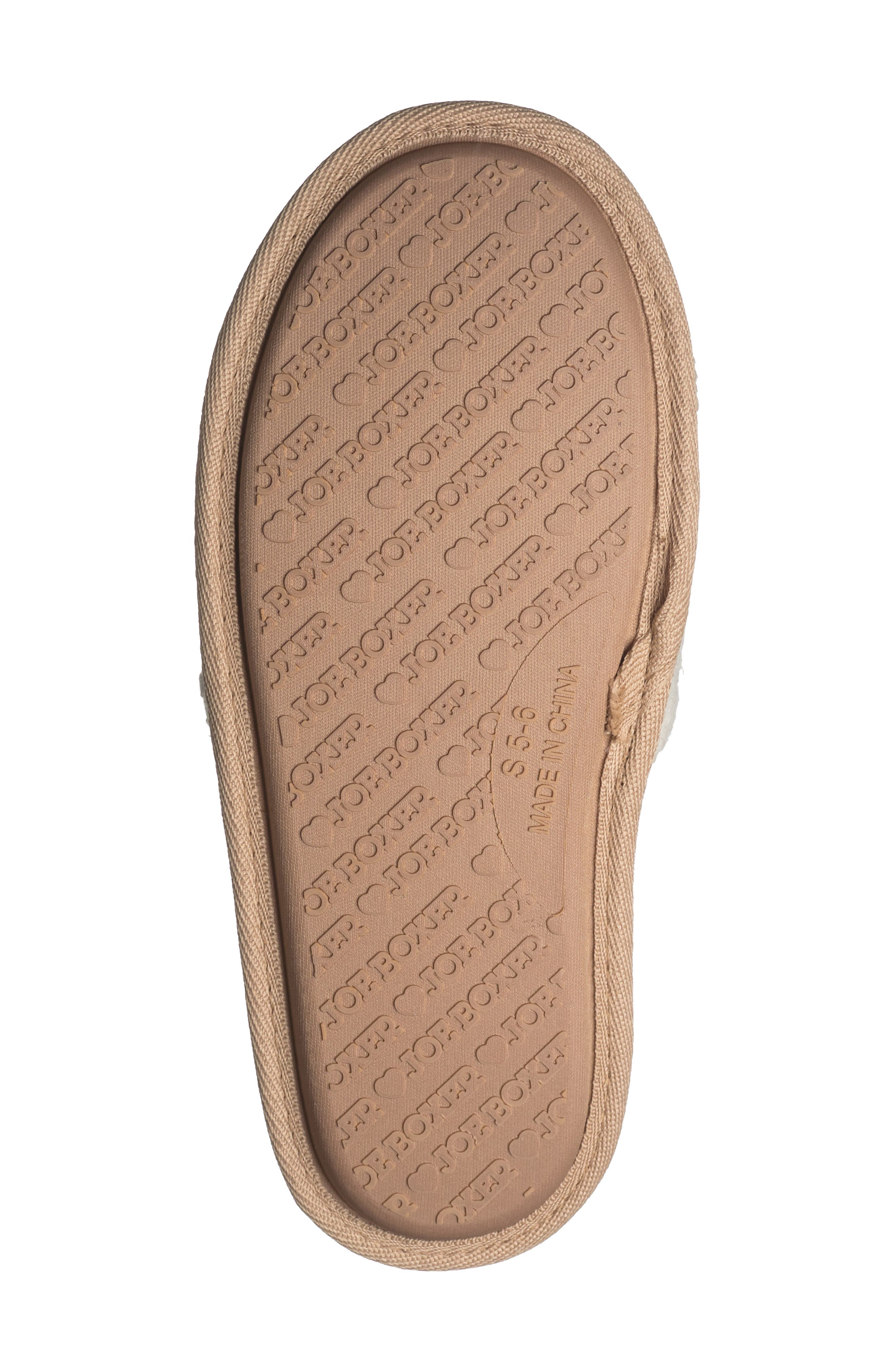 JOE BOXER Faux Fur Happy Face Slide Slipper, Alternate, color, Tan-Beige