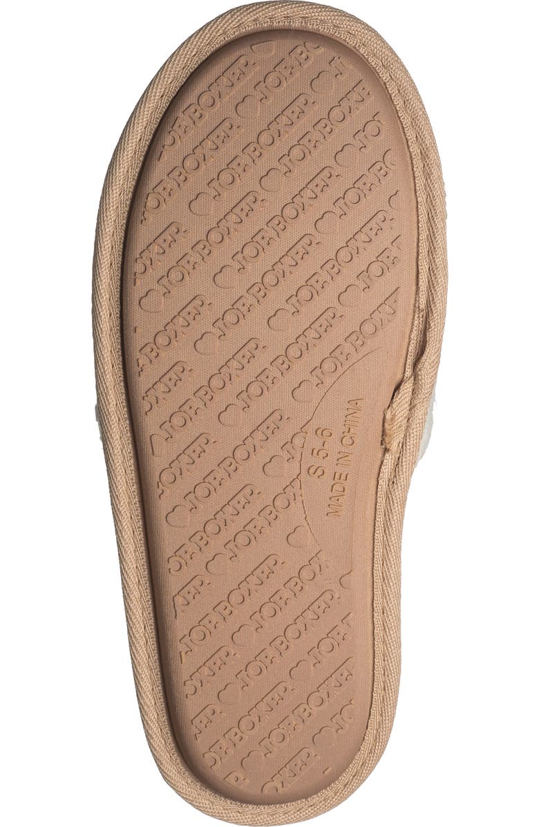 JOE BOXER Faux Fur Happy Face Slide Slipper, Alternate, color, Tan-Beige