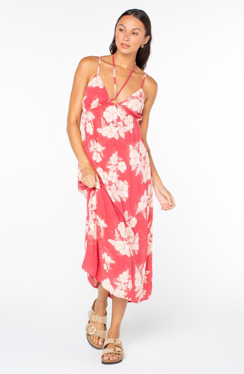 Roxy Sunshine Crush Floral Halter Strap Minidress, Alternate, color, Holly Berry