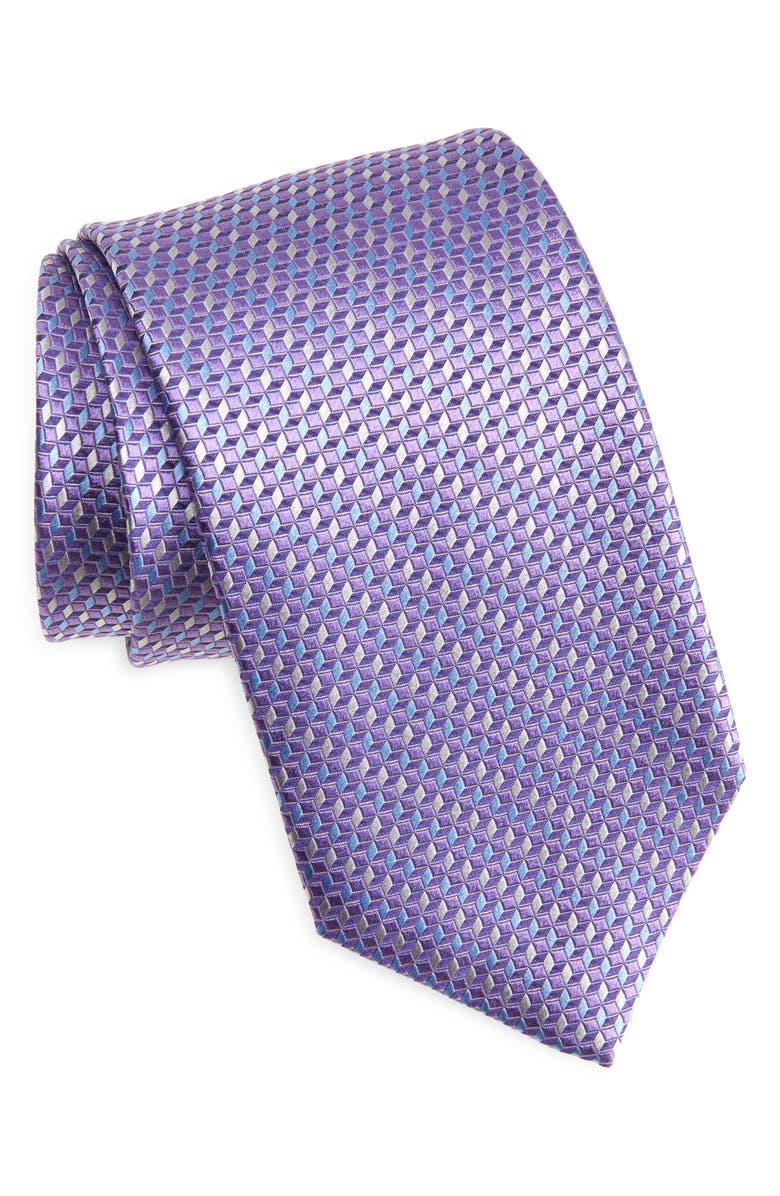 David Donahue Geometric Silk Tie, Main, color, Lilac