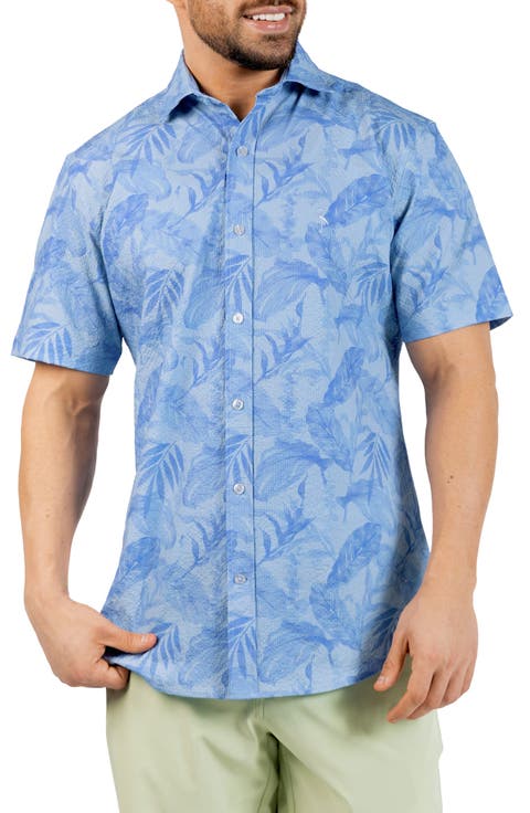 Tropical Leaves Short Sleeve Button-Up Shirt