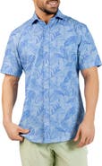 TailorByrd Tropical Leaves Short Sleeve Button-Up Shirt