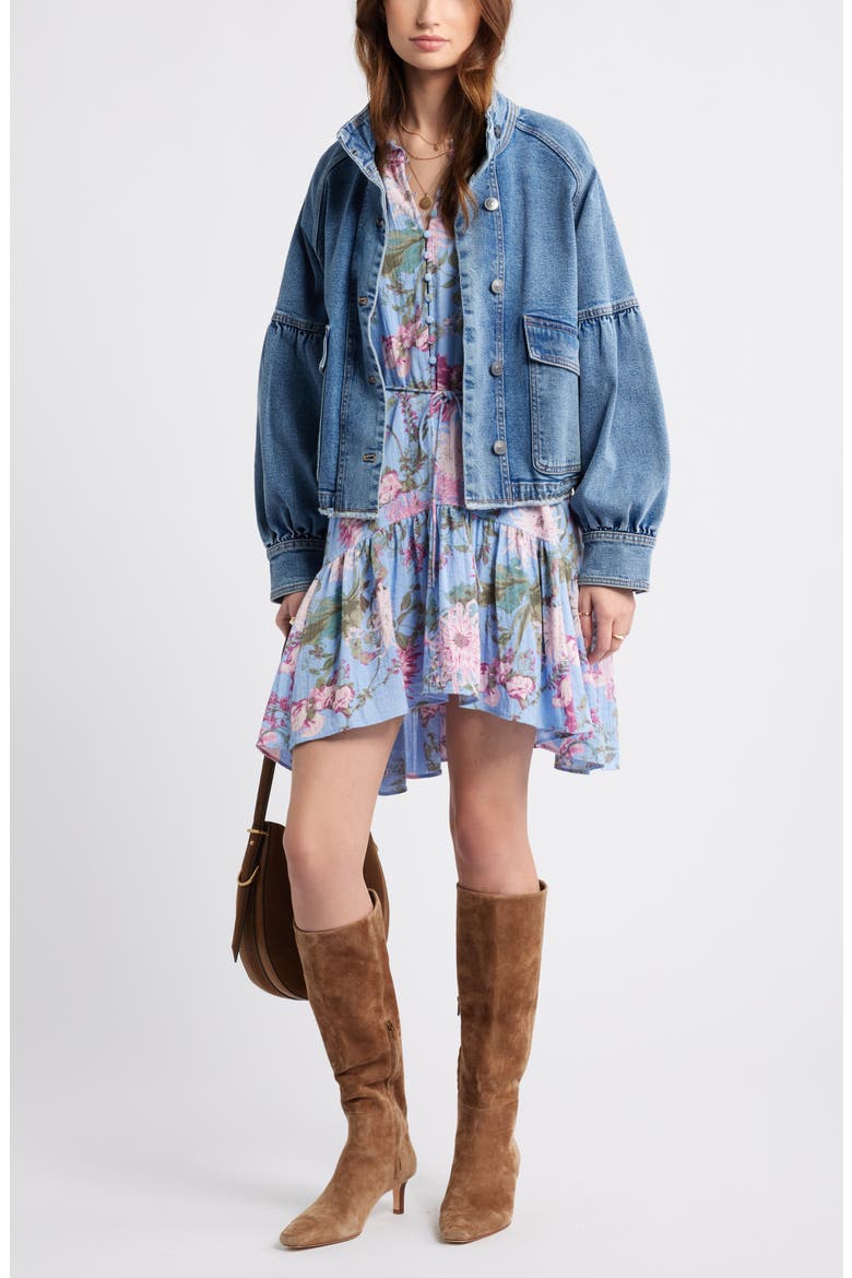 Floral Long Sleeve Drop Waist Dress, Alternate, color, BLUE GARDEN FLORAL