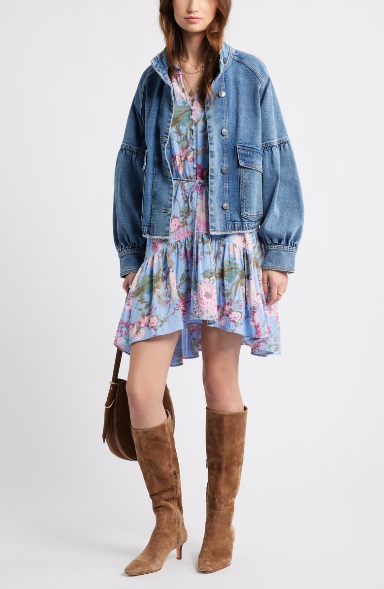 Treasure & Bond Floral Long Sleeve Drop Waist Dress, Alternate, color, Blue Garden Floral