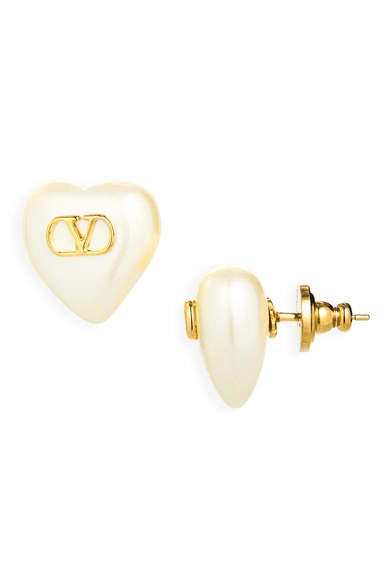 VLogo Signature Faux Pearl Heart Stud Earrings, Main, color, GOLD/ WHITE