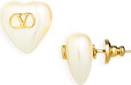 Valentino Garavani VLogo Signature Faux Pearl Heart Stud Earrings