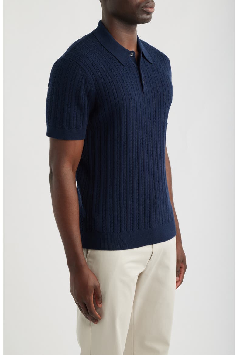 Cabled Cotton & Cashmere Polo Sweater, Alternate, color, NAVY NIGHT