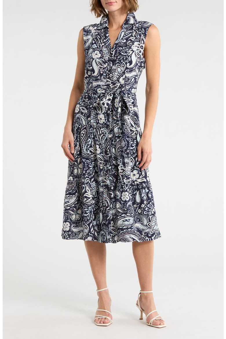 Cap Sleeve Tiered Midi Shirtdress, Main, color, NAVY SPRING PAISLEY