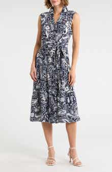Ellen Tracy Cap Sleeve Tiered Midi Shirtdress