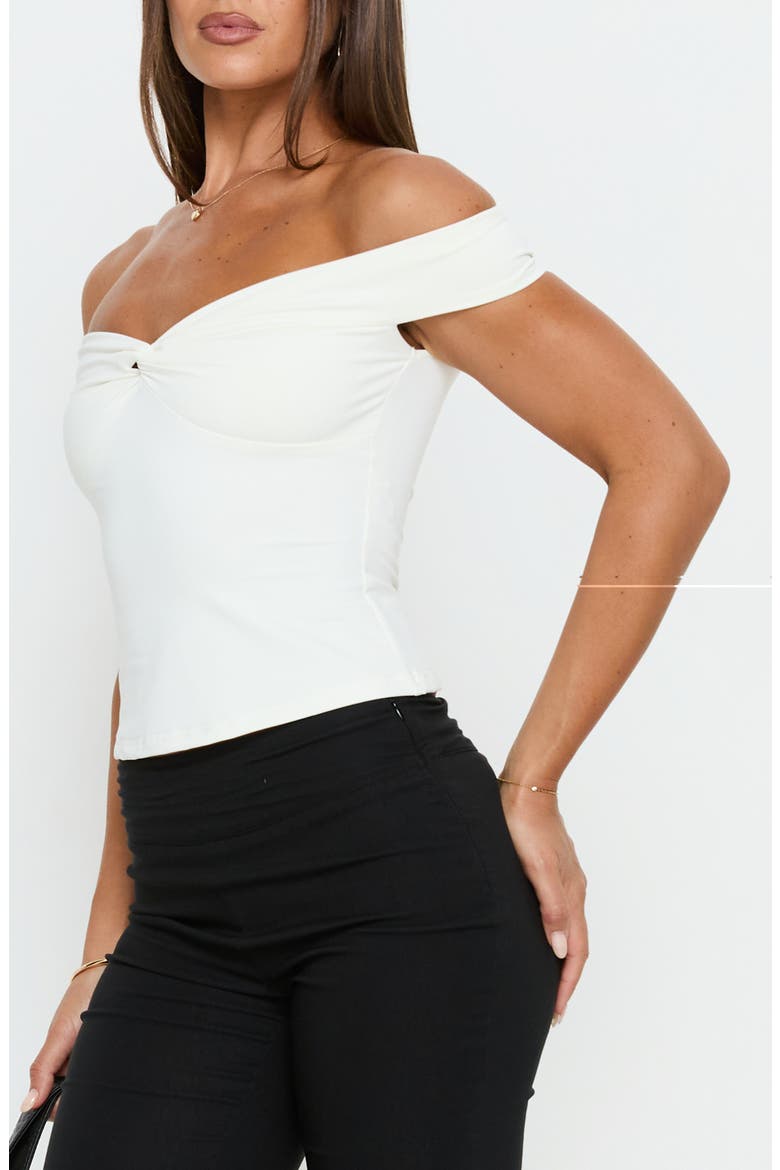 Maxeina Twist Off the Shoulder Crop Top, Alternate, color, WHITE