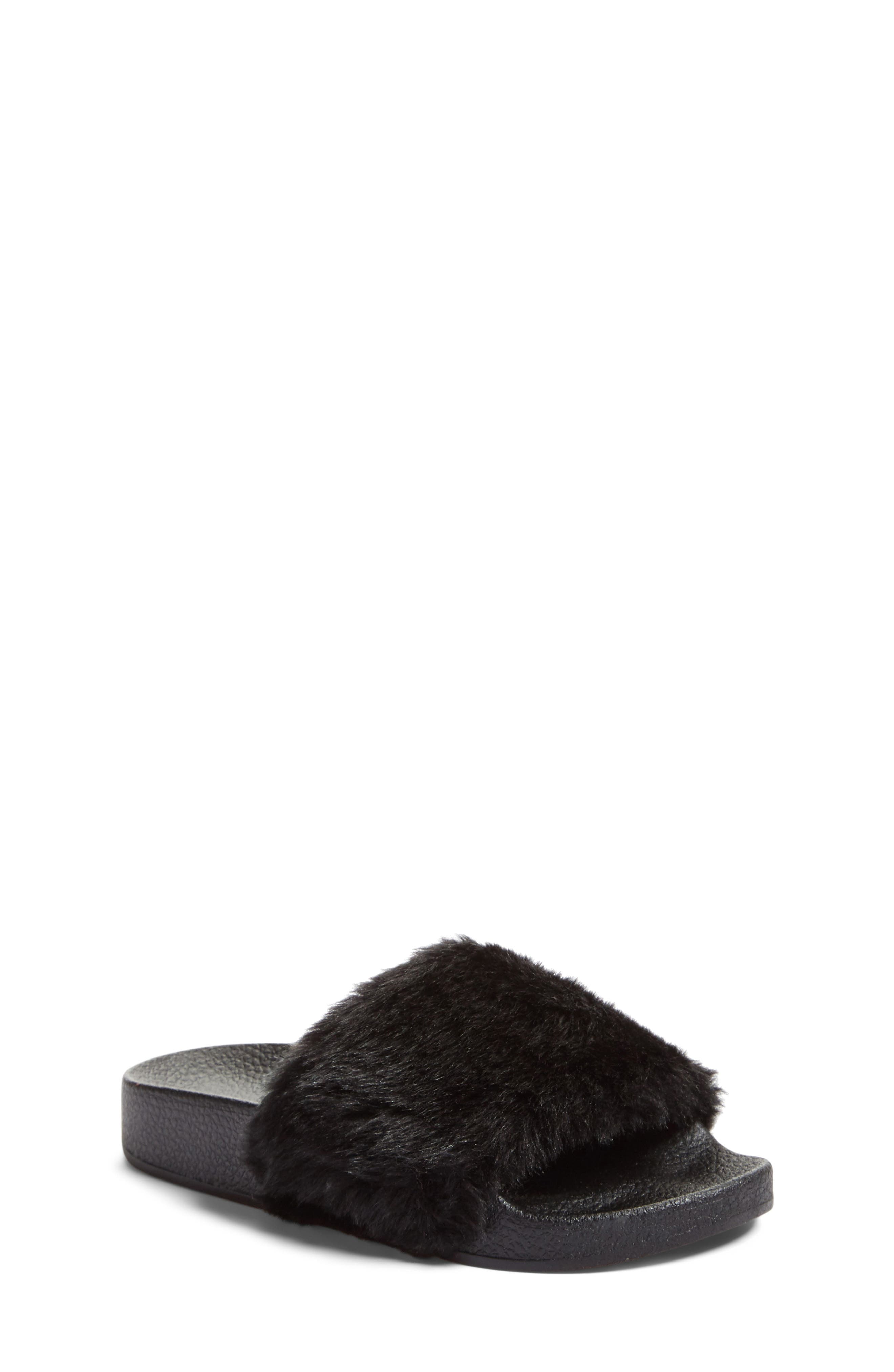 Softey Slide, Main, color, BLACK FAUX FUR