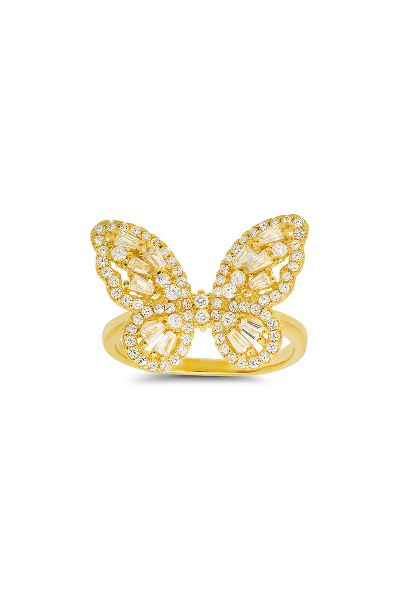 Sterling Silver CZ Baguette Butterfly Ring, Main, color, GOLD