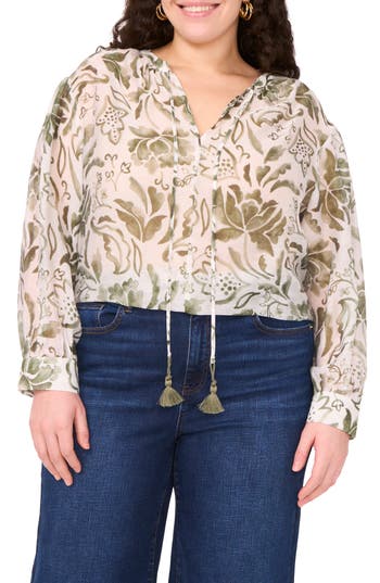VINCE CAMUTO VINCE CAMUTO OVERSIZE TIE FRONT LONG SLEEVE TOP