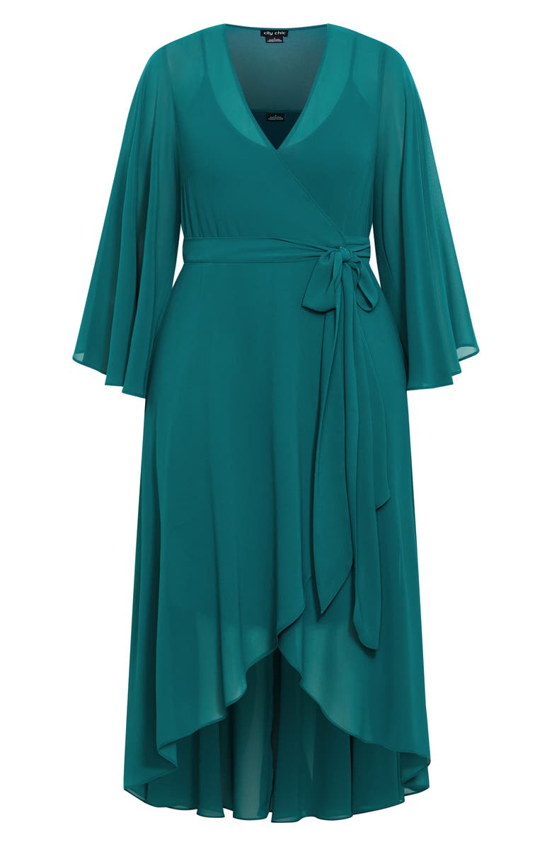 City Chic Fleetwood Long Sleeve Chiffon Wrap Dress, Alternate, color, Alpine