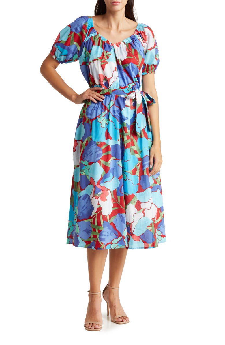 Maggy London V-Neck Tie Waist Midi Dress, Main, color,