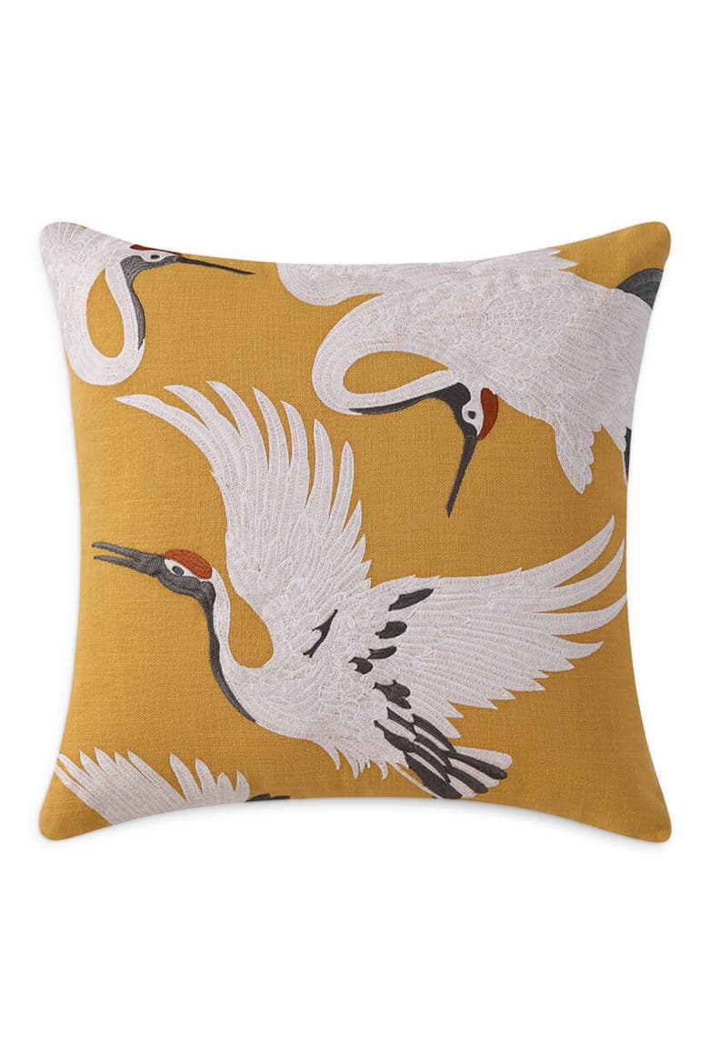 Crane Embroidered Big Throw Pillow, Main, color, GOLD