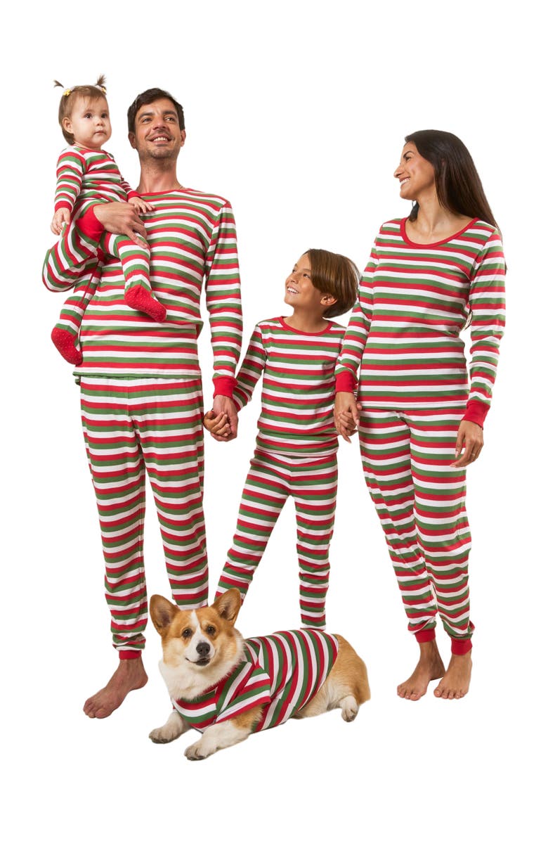 Leveret Two-Piece Striped Cotton Matching Family Holiday Pajamas, Alternate, color, Red White & Green
