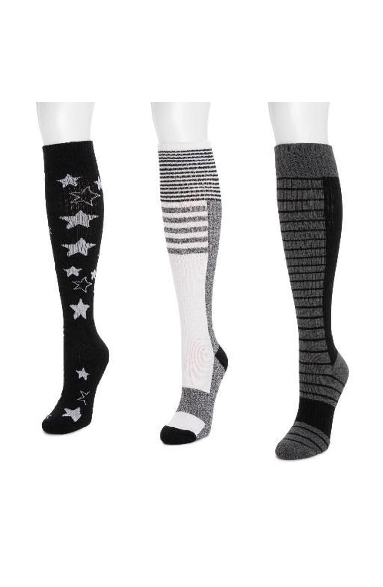 MUK LUKS Cotton Rib Compression Knee-High Socks 3 Pair Pack, Alternate, color, Ebony
