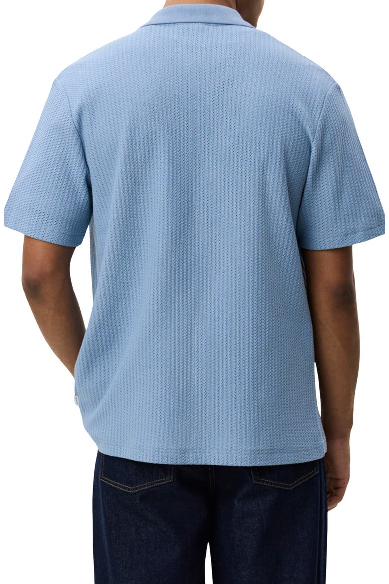 Pointelle Short Sleeve Cardigan, Alternate, color, FADED DENIM BLUE