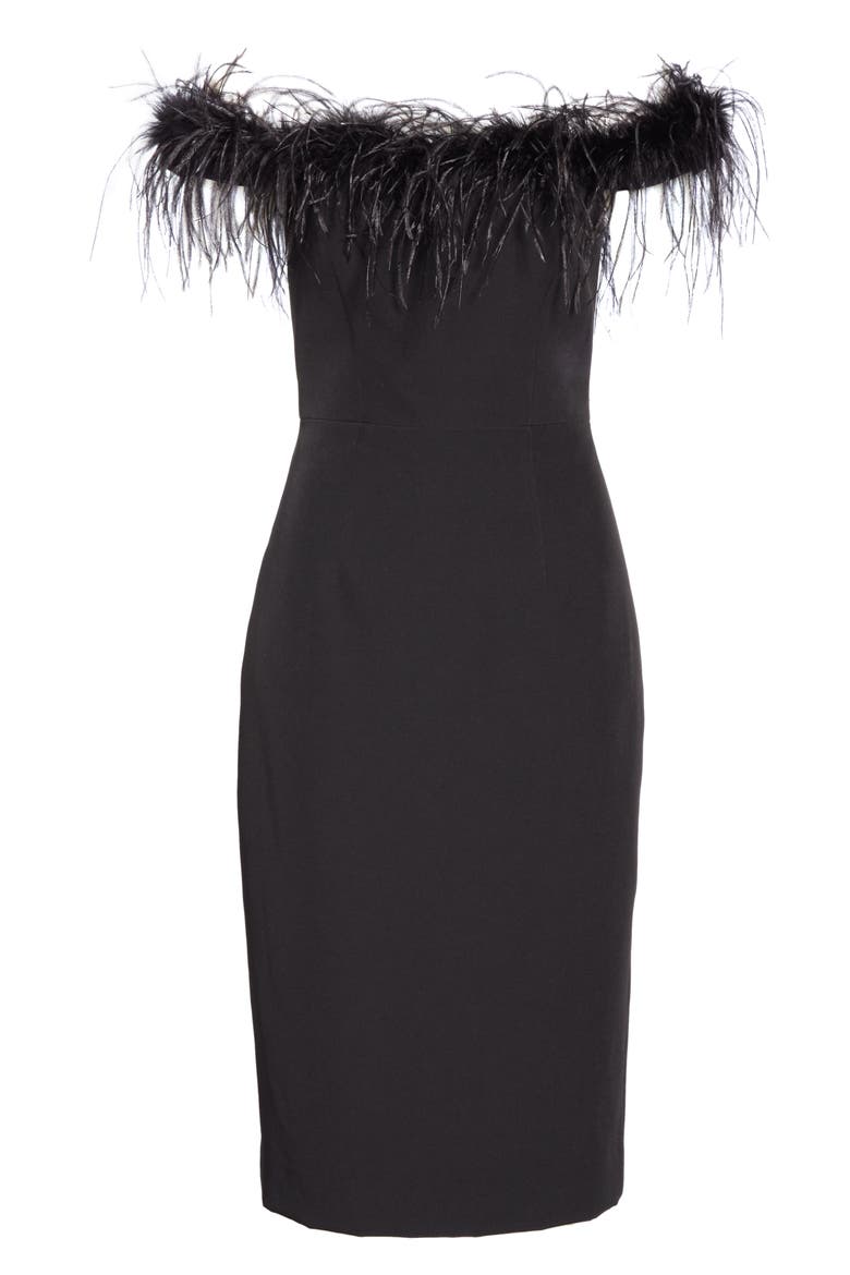 Elle Off the Shoulder Feather Detail Dress, Alternate, color, BLACK
