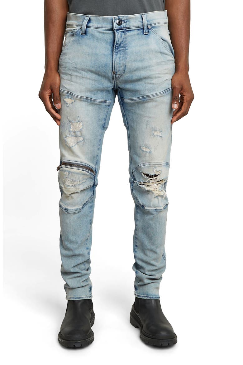 5620 3D Zip Knee Ripped Skinny Jeans, Main, color, VINTAGE SUMMER SKY RESTORED