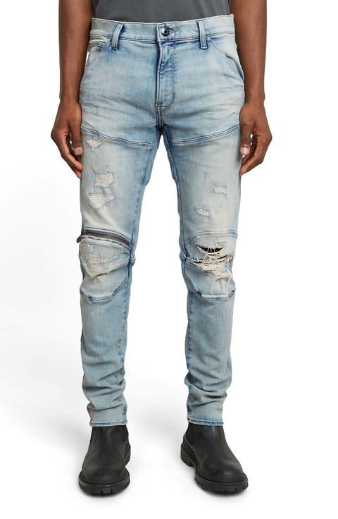 5620 3D Zip Knee Ripped Skinny Jeans (Vintage Summer Sky Restored) (Regular & Tall)