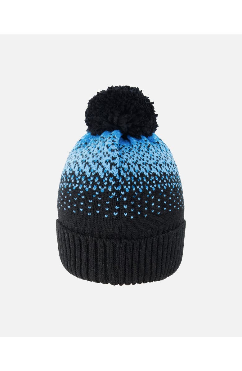 Deux par Deux Winter Knit Pompom Hat with Lining, Main, color, Black And Blue