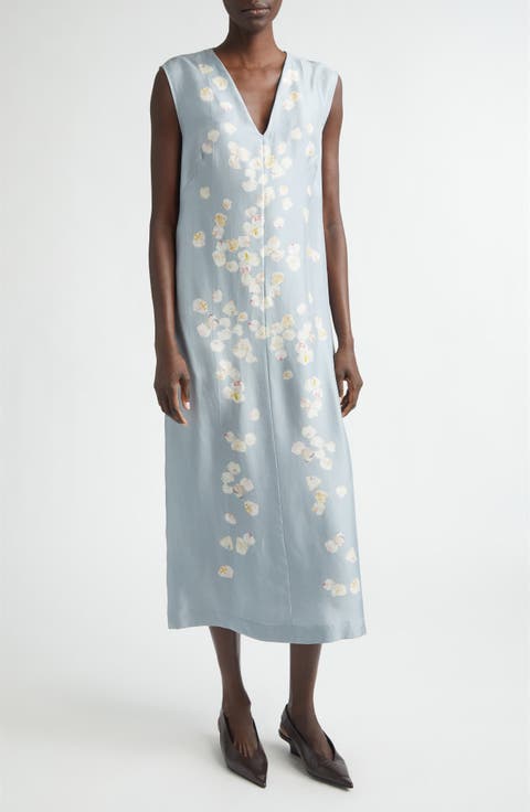 Cherie Petal Print Silk Midi Dress