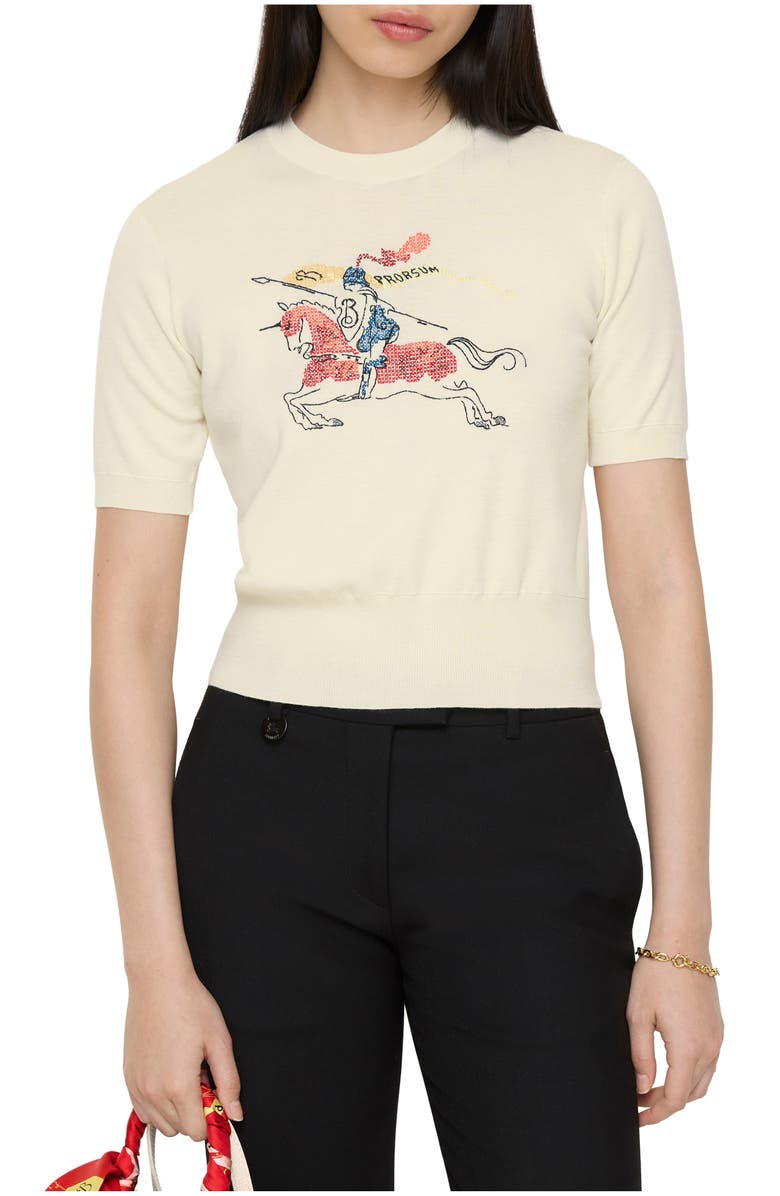 Burberry Cross Stitch EKD Wool Top, Main, color, Chalk White