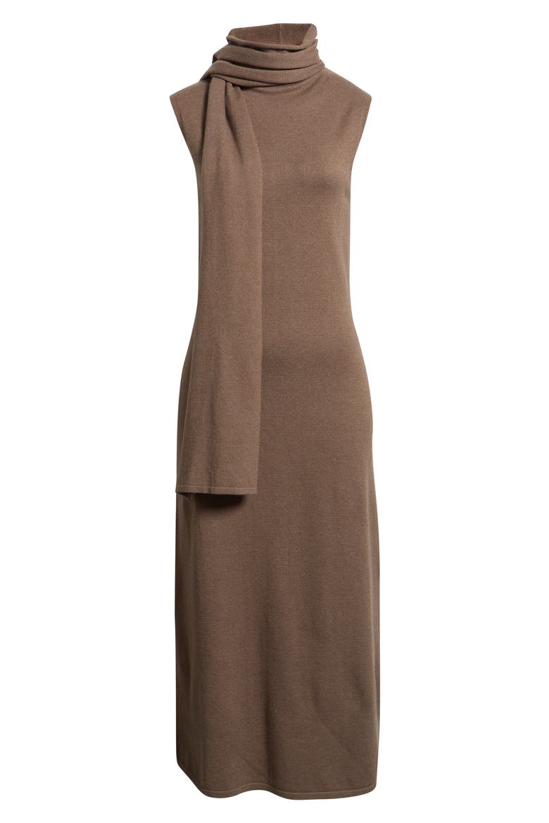 Scarf Neck Sweater Dress, Alternate, color, BROWN