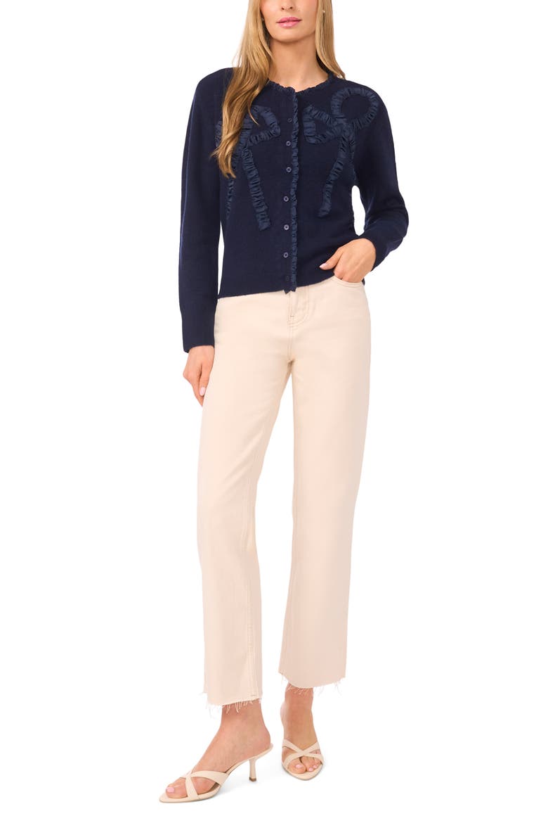 Ruffle Bow Cardigan, Alternate, color, CLASSIC NAVY