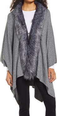 La Fiorentina Ruana with Faux Fur Trim