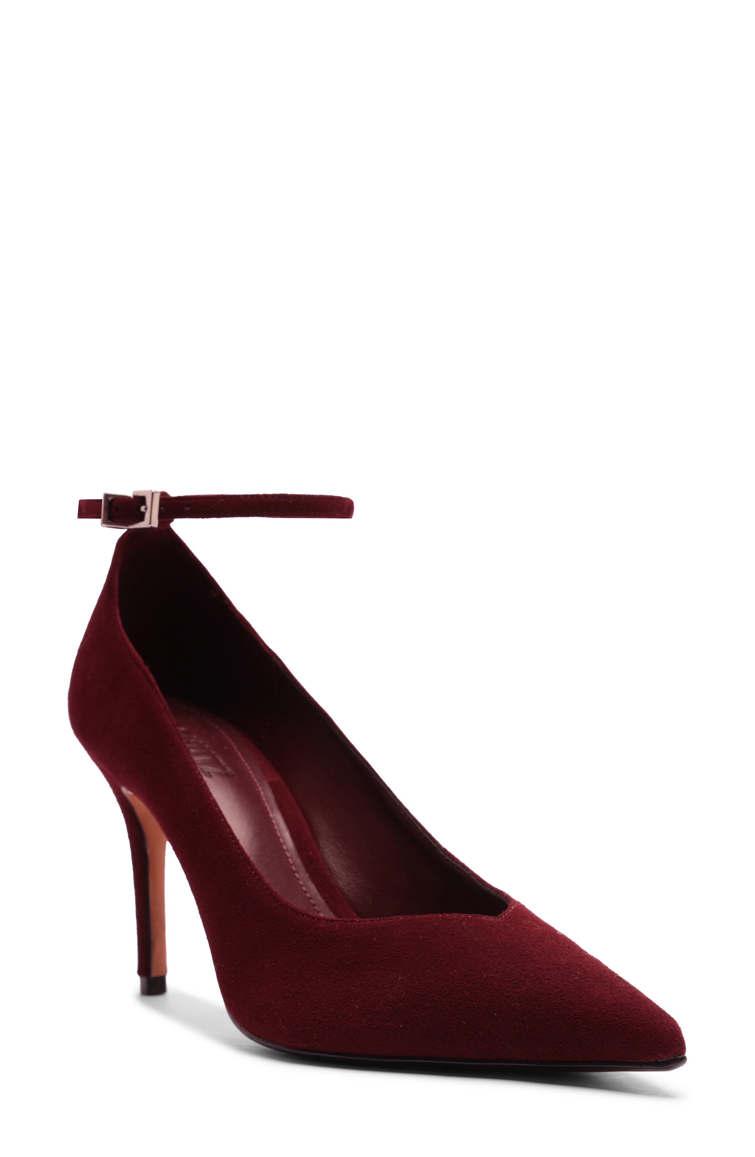 Mia Ankle Strap Pointed Toe Pump, Main, color, VINO