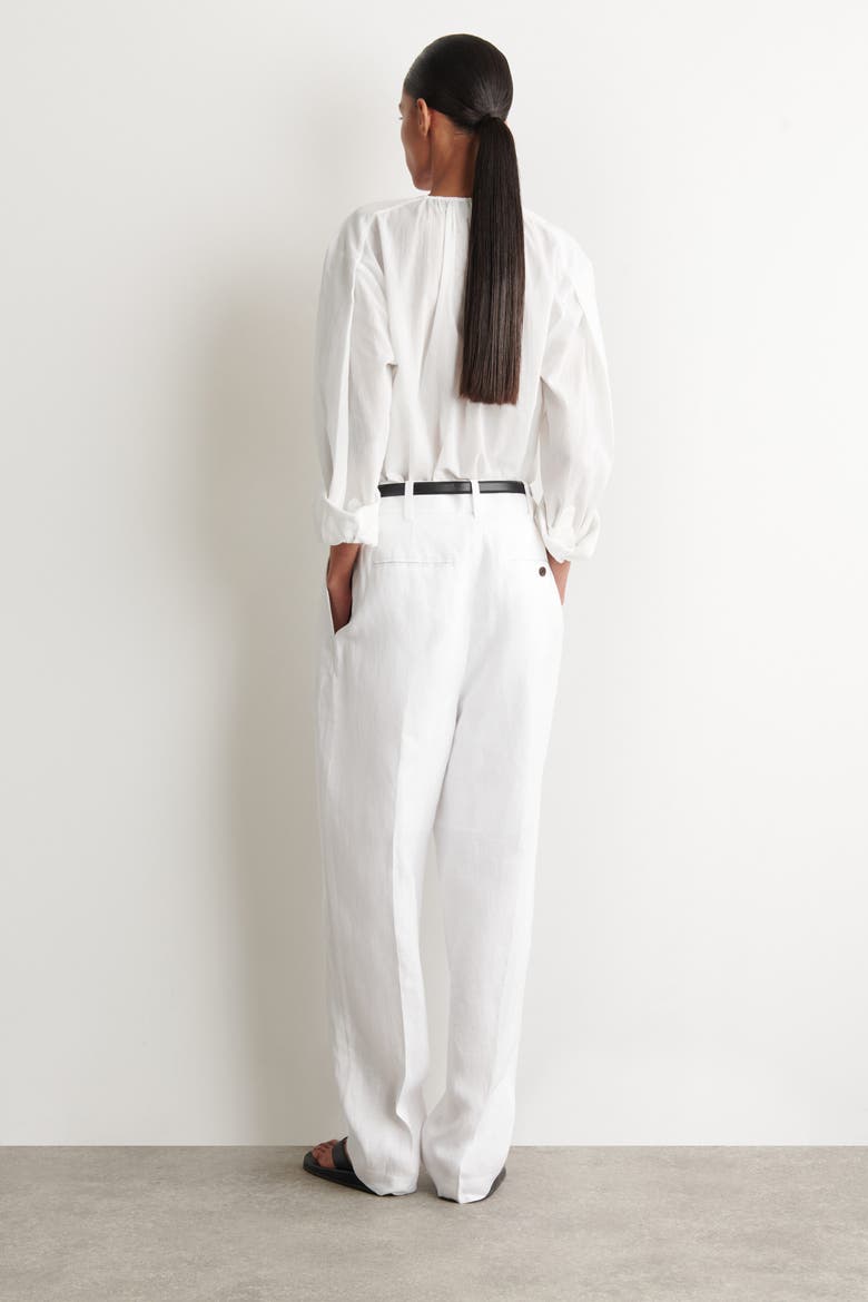 Tailored Linen Balloon-leg Trousers, Alternate, color, WHITE