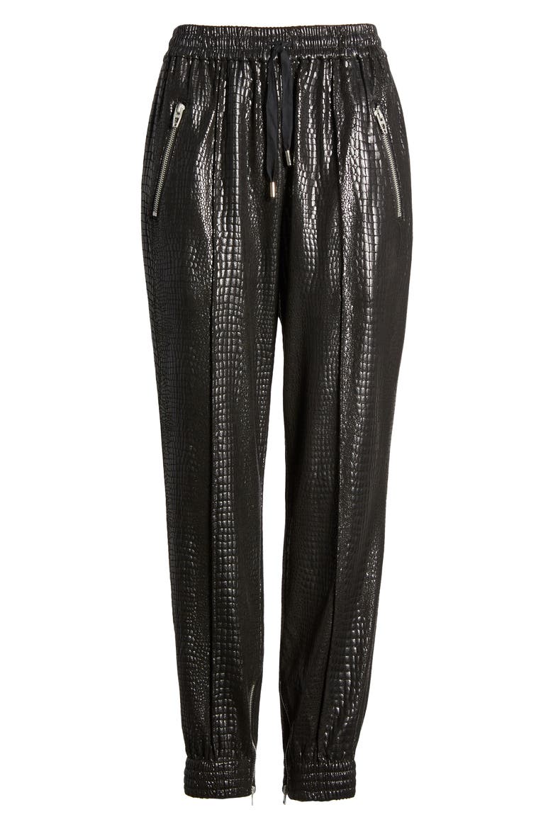 Faux Leather Drape Front Pants, Alternate, color, IRON GIRL