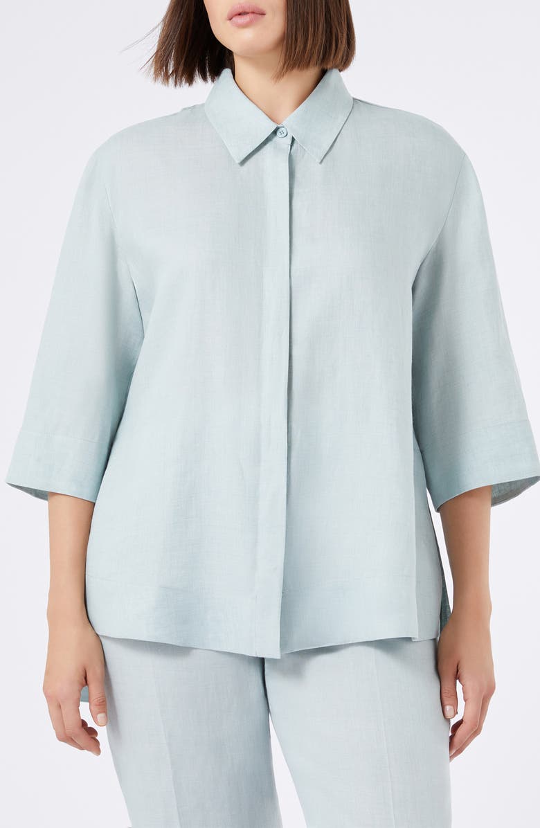 Marina Rinaldi Florida Linen Canvas Tunic, Main, color, Sage Green