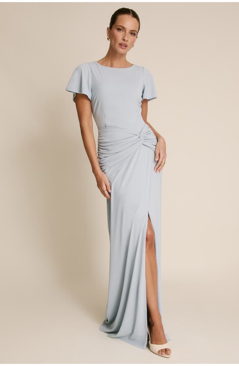 Six Stories Knot Panel Flutter Sleeve Maxi Dress, Main, color, Pale Blue