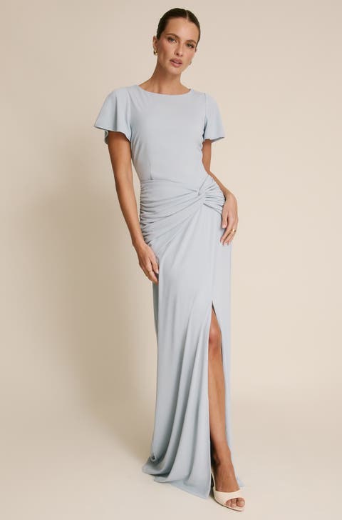 Knot Panel Flutter Sleeve Maxi Dress
