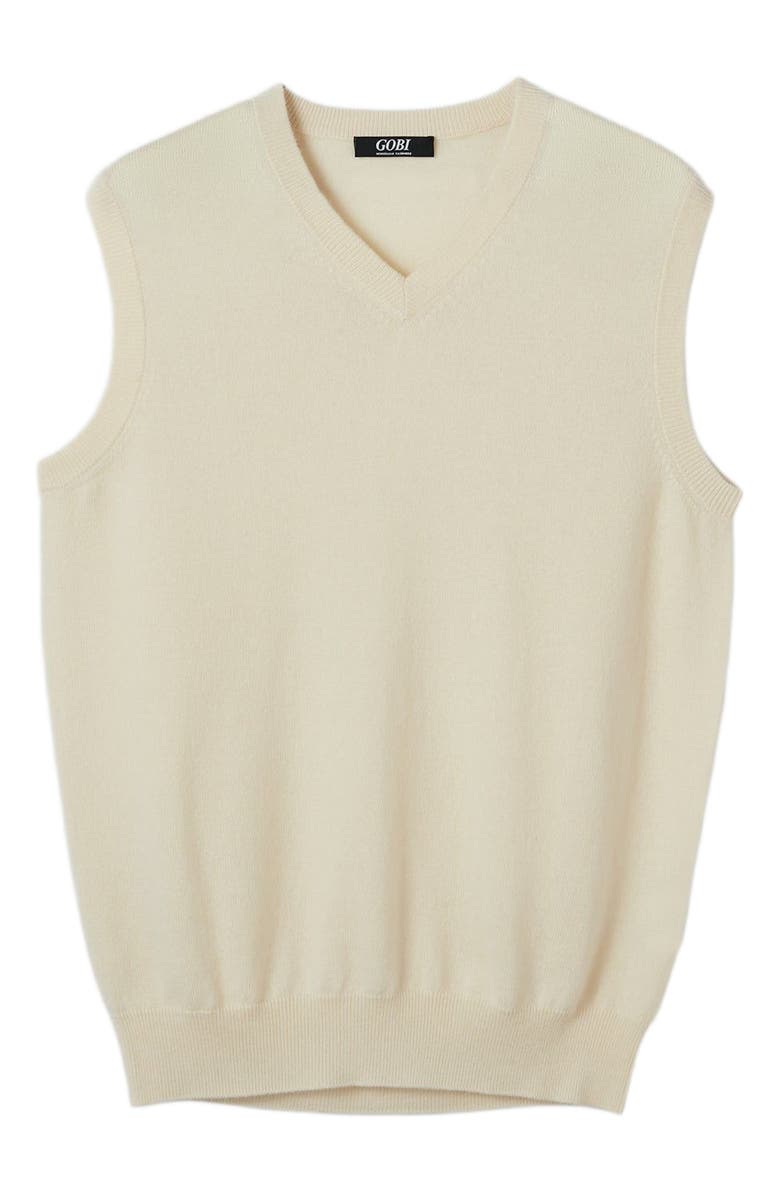 GOBI Mongolian Cashmere Essential Cashmere V-Neck Vest, Alternate, color, Marshmallow