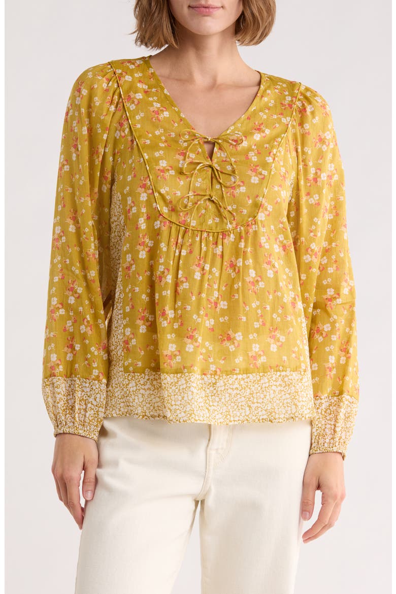 Floral Print Peasant Top, Main, color, M066 YELLOW PINK