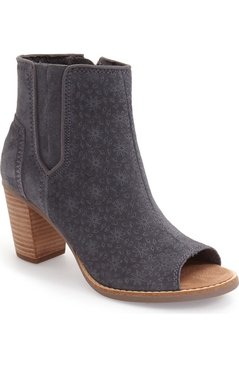 TOMS 'Majorca' Floral Embossed Peep Toe Bootie, Main, color,