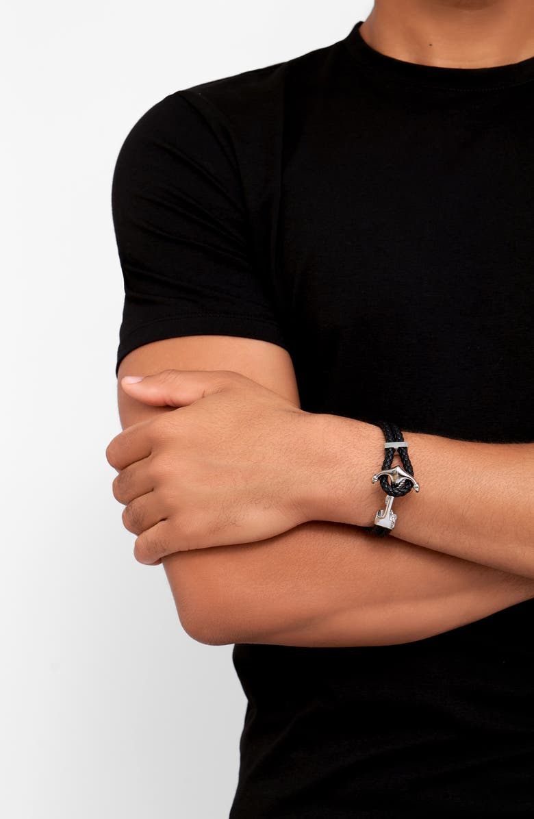 Adornia Water Resistant Anchor Braided Leather Bracelet, Alternate, color, Silver