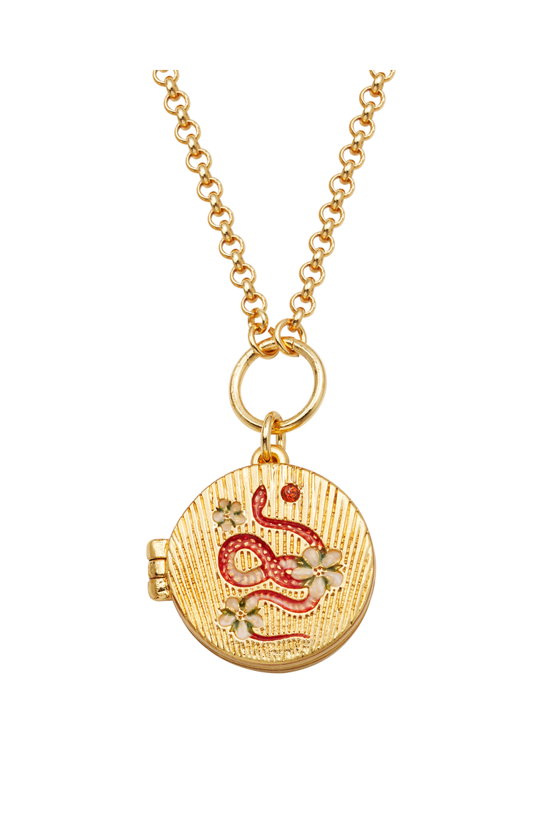 Snake & Blossom Locket Necklace, Main, color, Gold