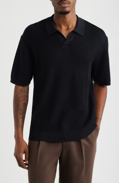 Diagonal Stitch Short Sleeve Polo Sweater