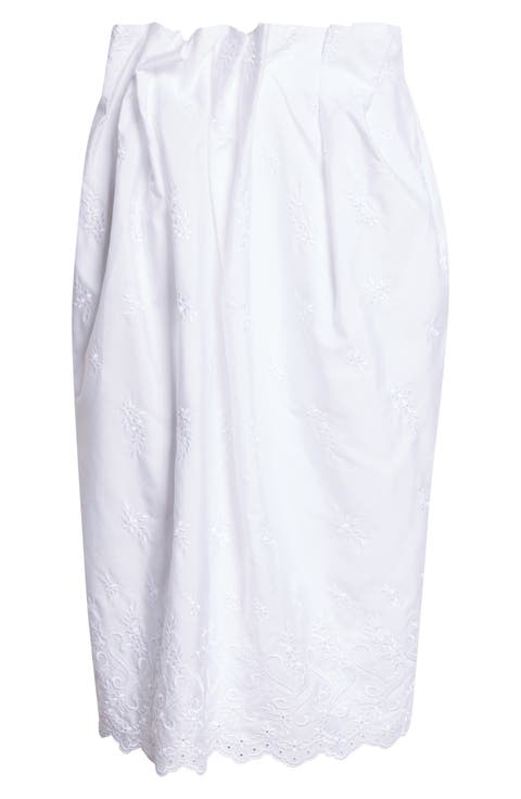 Pleated Waist Poplin Pencil Skirt