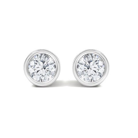 14K White Gold 1/2 Cttw Lab Grown Diamond Bezel Solitaire Stud Earrings
